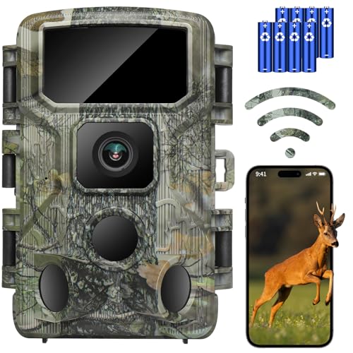 KJK Trail Camera 4K 64MP WiFi Bluetooth Game Camera, Night Vision Wildlife Hunting Camera, 0.1s Trigger Motion Activated, IP67 Waterproof, 130° Wide Angle for Deer & Farm Security